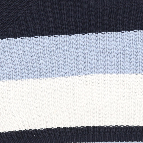 Marks and Spencer Womens Blue Round Neck Striped Cotton Pullover Jumper Size M - Cropped