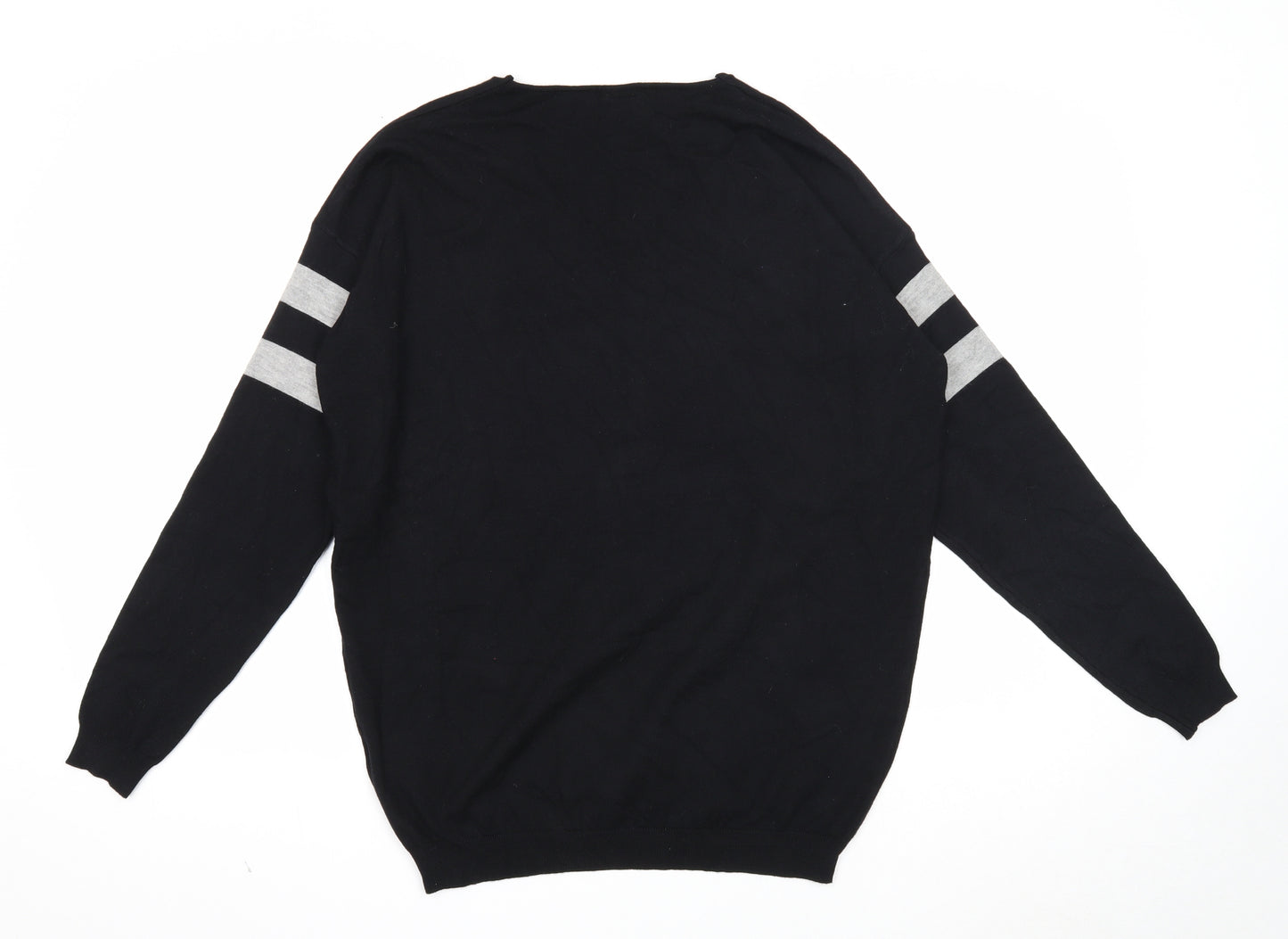 Izabel London Womens Black V-Neck Striped Viscose Pullover Jumper Size 8 - Star Print