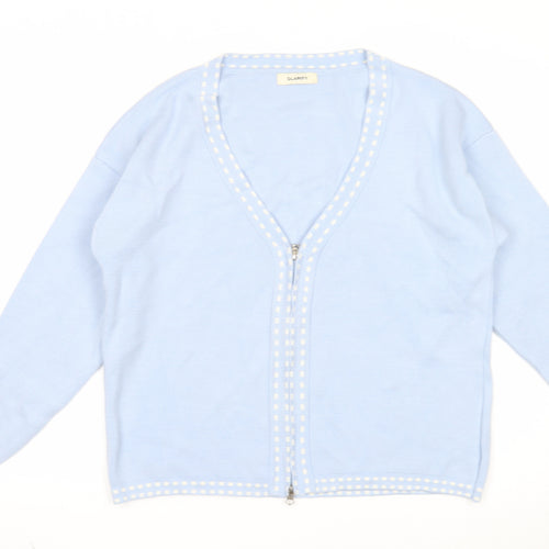 Glamify Womens Blue V-Neck Geometric Acrylic Cardigan Jumper Size S