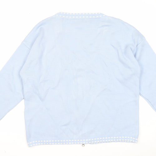Glamify Womens Blue V-Neck Geometric Acrylic Cardigan Jumper Size S