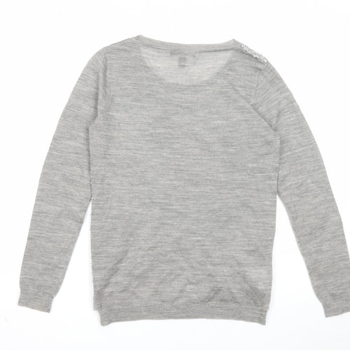 Mango Womens Grey Round Neck Geometric Acrylic Pullover Jumper Size S
