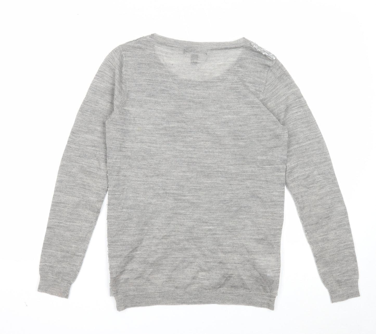 Mango Womens Grey Round Neck Geometric Acrylic Pullover Jumper Size S