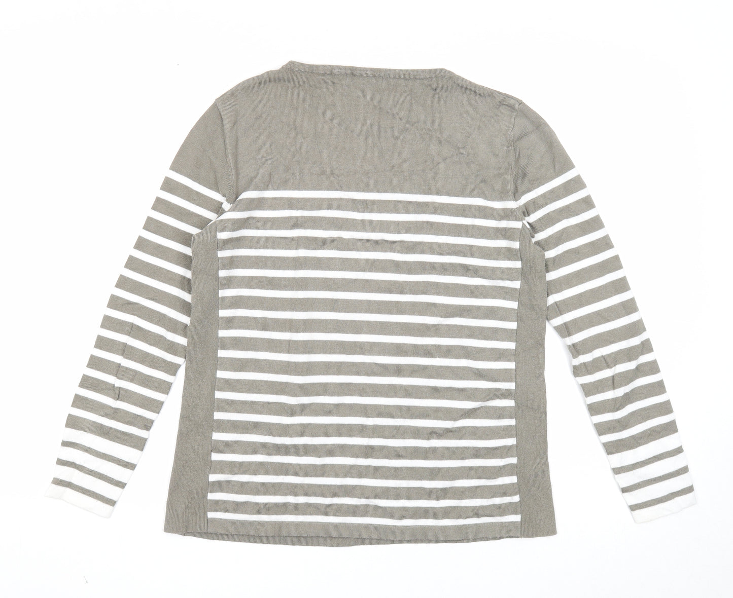 Claudia Ciuti Womens Green Round Neck Striped Viscose Pullover Jumper Size S