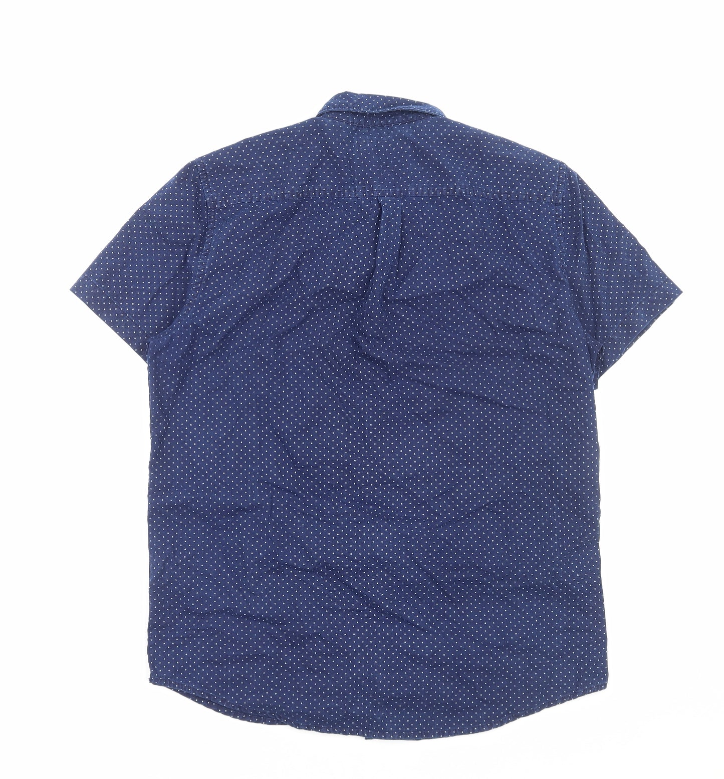 Superdry Mens Blue Polka Dot Cotton Button-Up Size L Collared Button