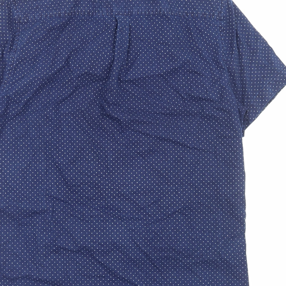 Superdry Mens Blue Polka Dot Cotton Button-Up Size L Collared Button