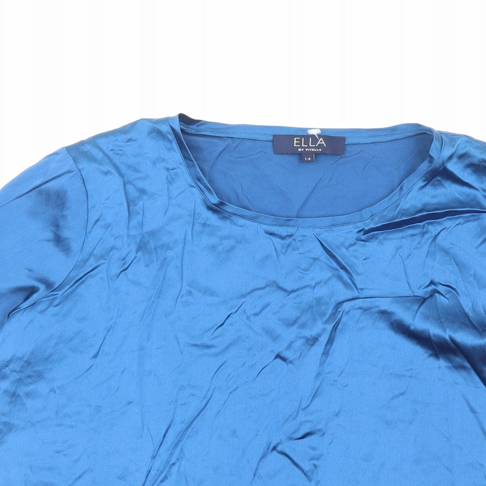 Viyella Womens Blue Polyester Basic T-Shirt Size 14 Round Neck