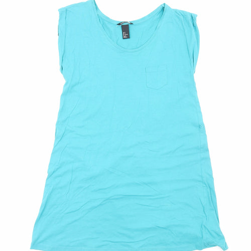 H&M Womens Blue Viscose T-Shirt Dress Size S Scoop Neck Pullover