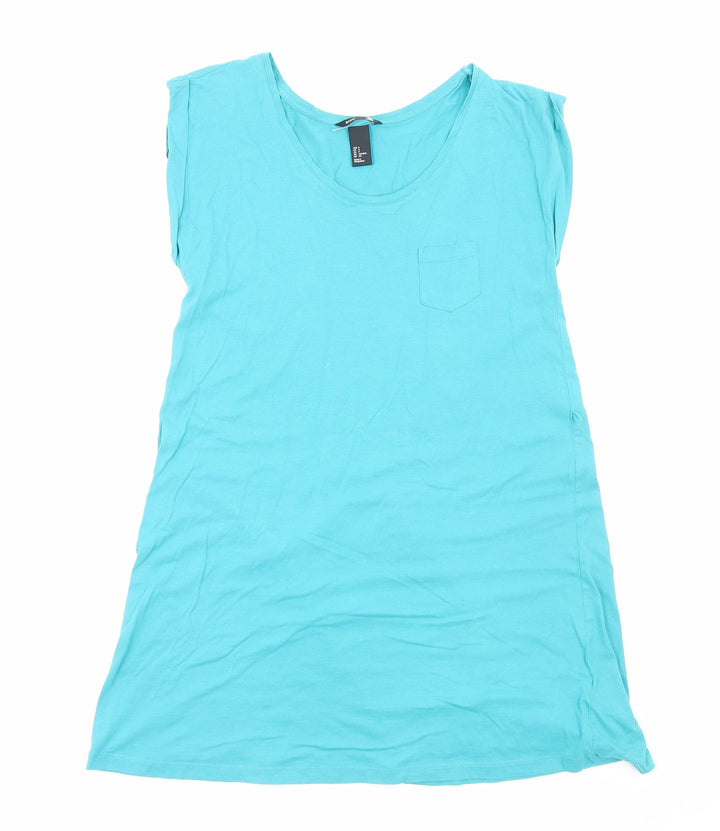 H&M Womens Blue Viscose T-Shirt Dress Size S Scoop Neck Pullover