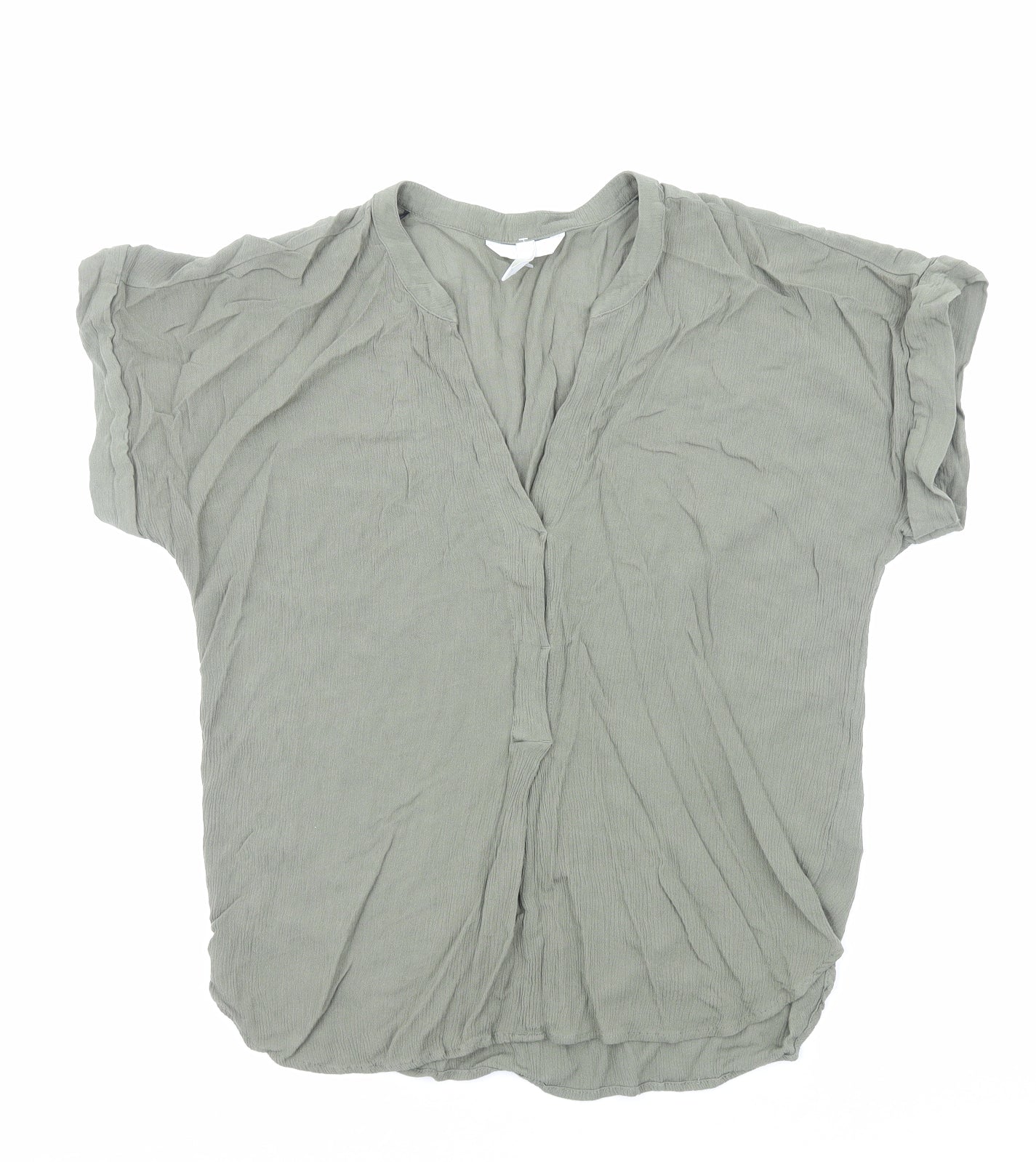 H&M Womens Green Viscose Basic Blouse Size 14 V-Neck