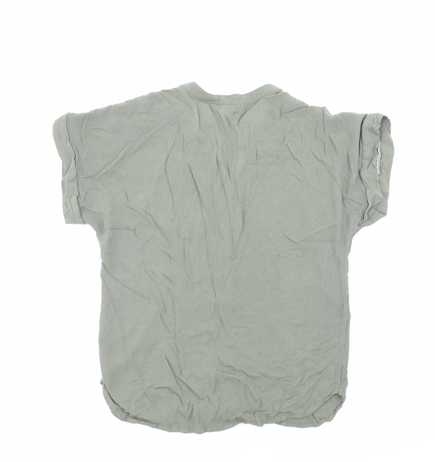 H&M Womens Green Viscose Basic Blouse Size 14 V-Neck