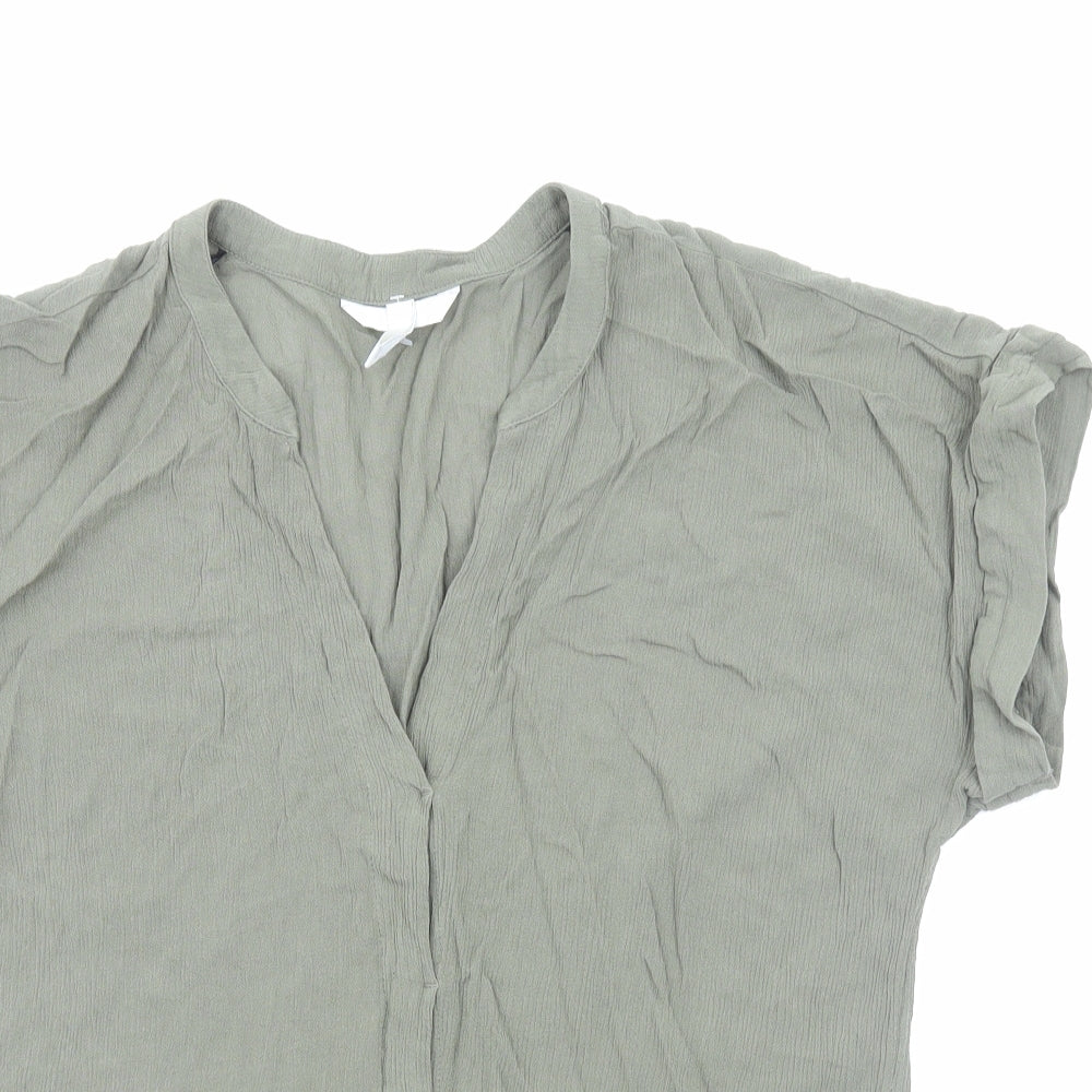 H&M Womens Green Viscose Basic Blouse Size 14 V-Neck