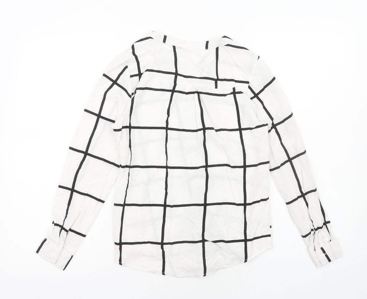Preworn Womens White Check Viscose Basic Blouse Size S V-Neck