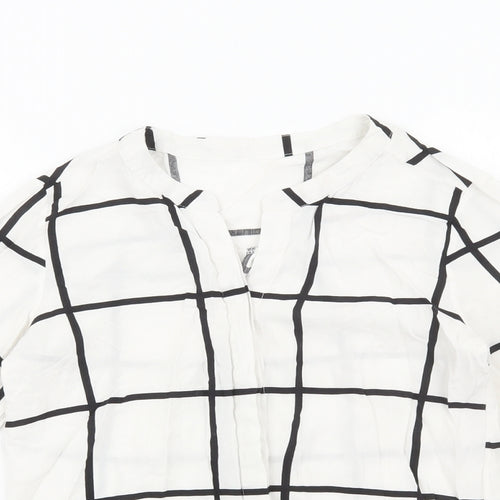 Preworn Womens White Check Viscose Basic Blouse Size S V-Neck