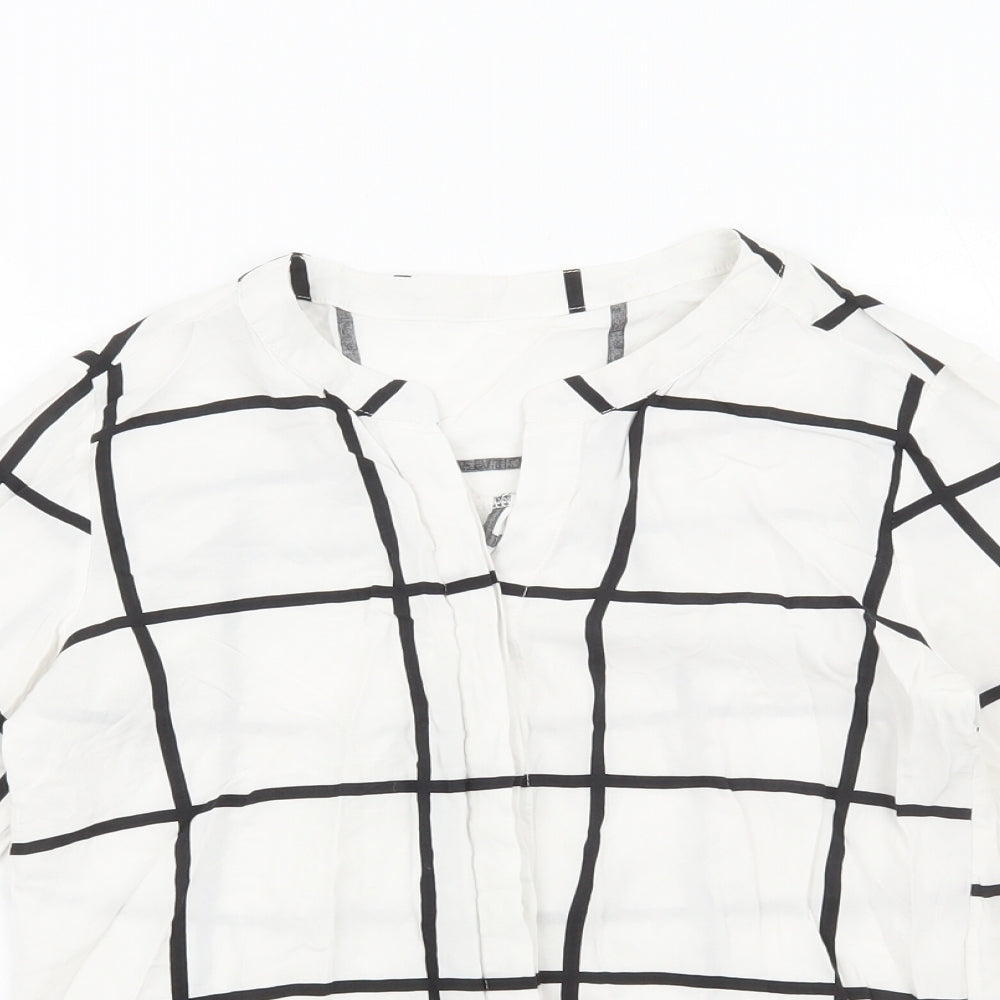 Preworn Womens White Check Viscose Basic Blouse Size S V-Neck