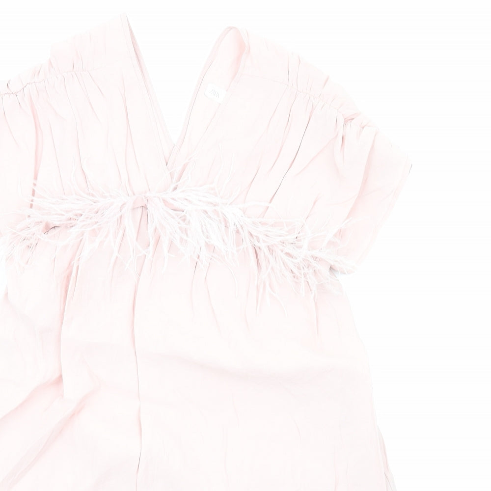 Zara Girls Pink Modal A-Line Size 13-14 Years V-Neck Pullover