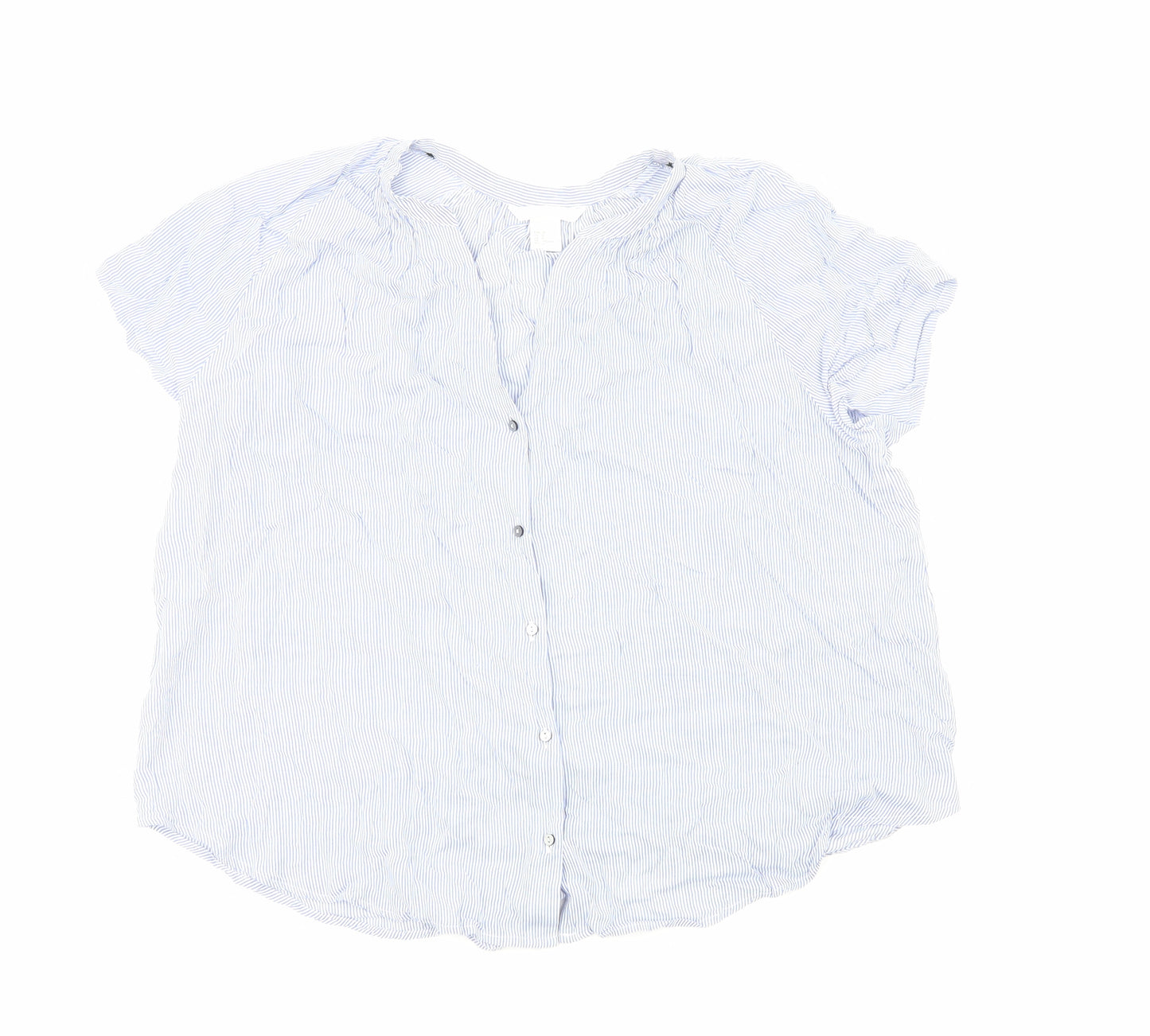 H&M Womens Blue Striped Viscose Basic Blouse Size 10 V-Neck
