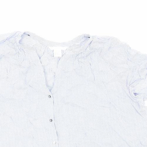 H&M Womens Blue Striped Viscose Basic Blouse Size 10 V-Neck
