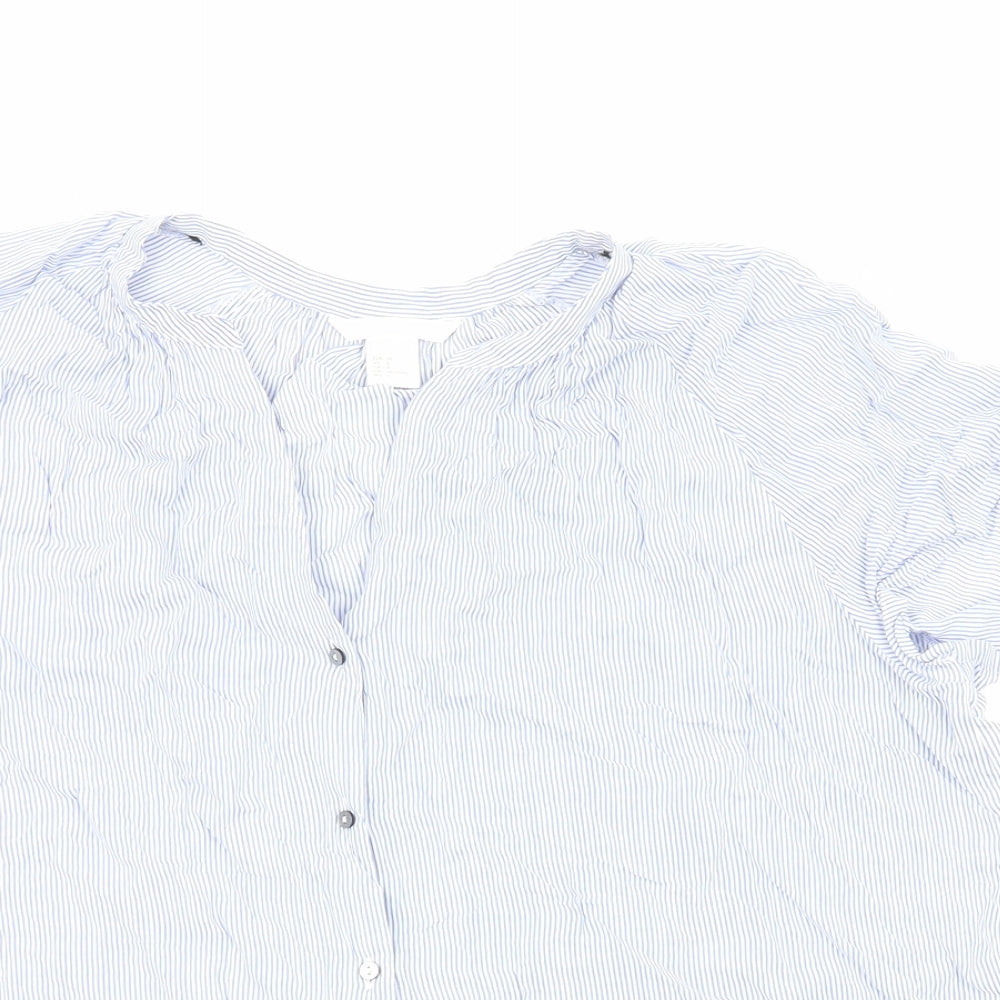 H&M Womens Blue Striped Viscose Basic Blouse Size 10 V-Neck