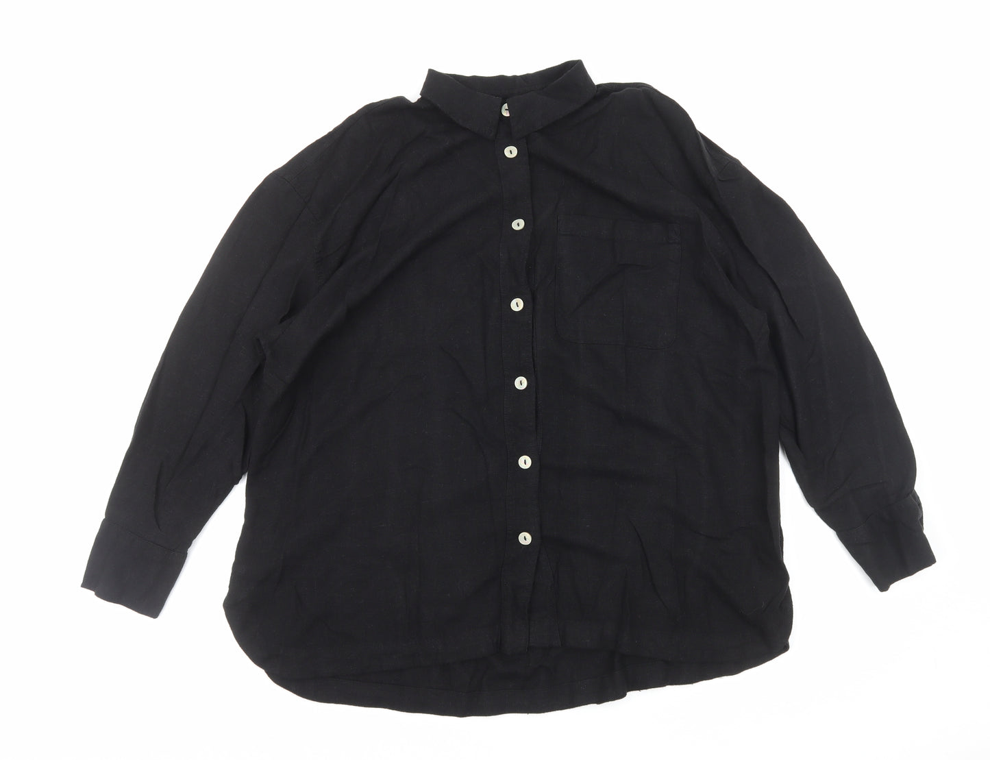 Preworn Womens Black Cotton Basic Button-Up Size L Collared