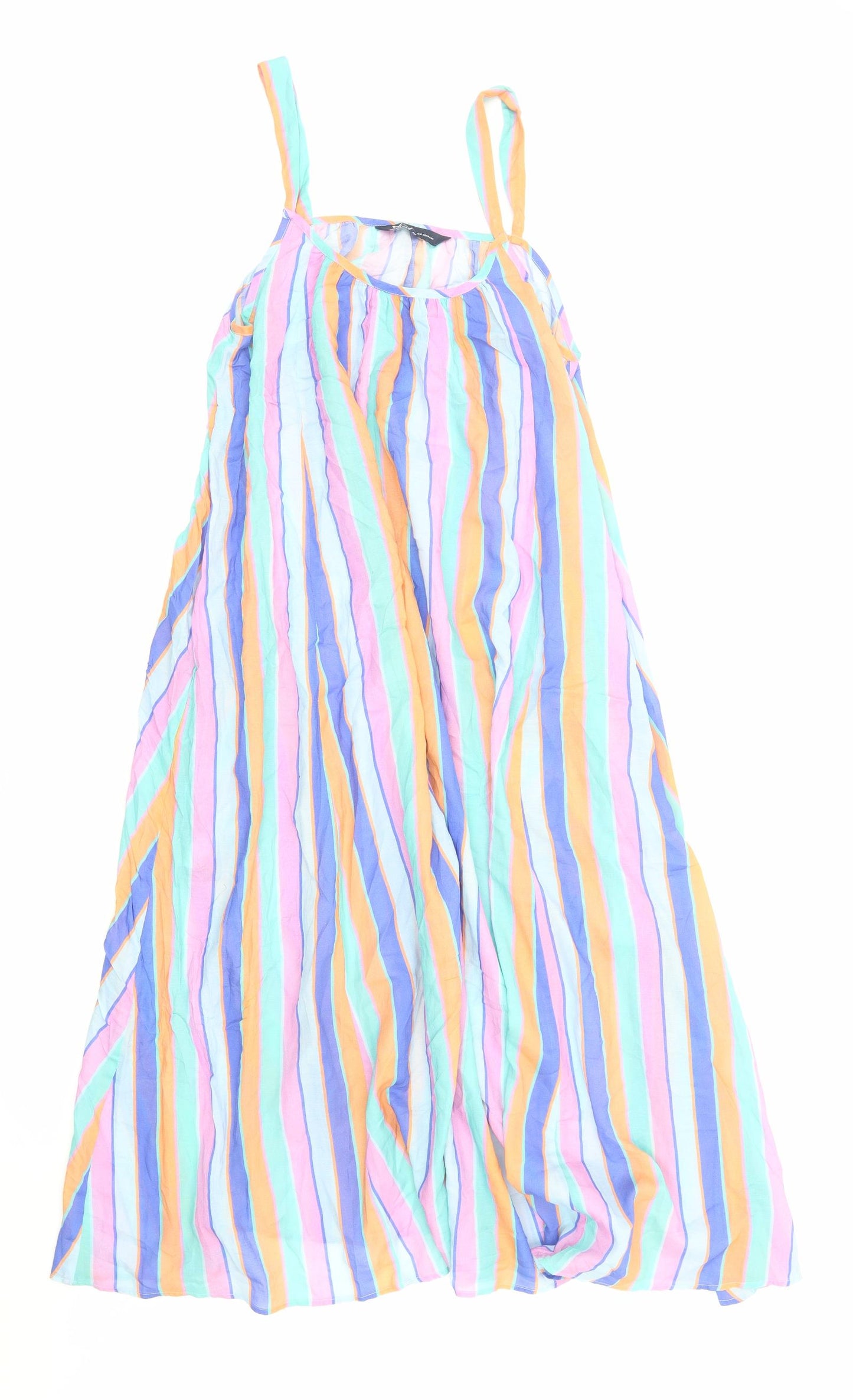 Crew Clothing Womens Multicoloured Striped Cotton Slip Dress Size 12 Round Neck Pullover