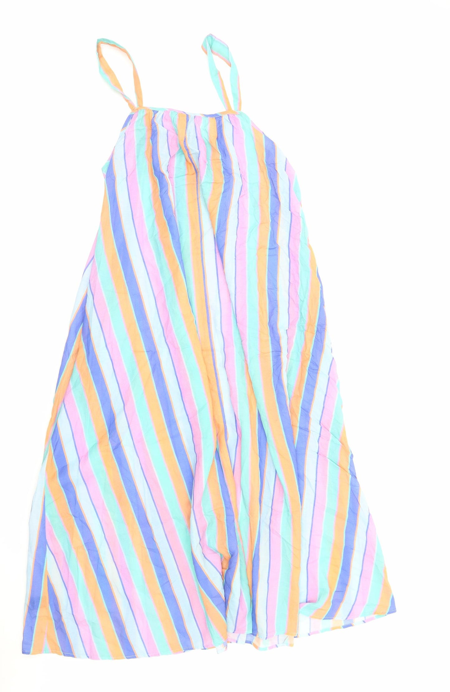 Crew Clothing Womens Multicoloured Striped Cotton Slip Dress Size 12 Round Neck Pullover