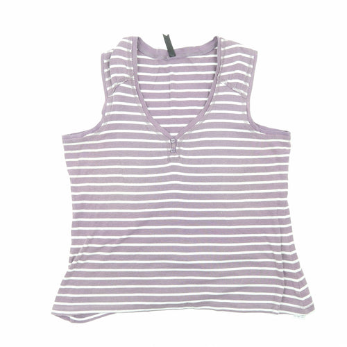 Marks and Spencer Womens Purple Striped Cotton Basic Tank Size 16 V-Neck