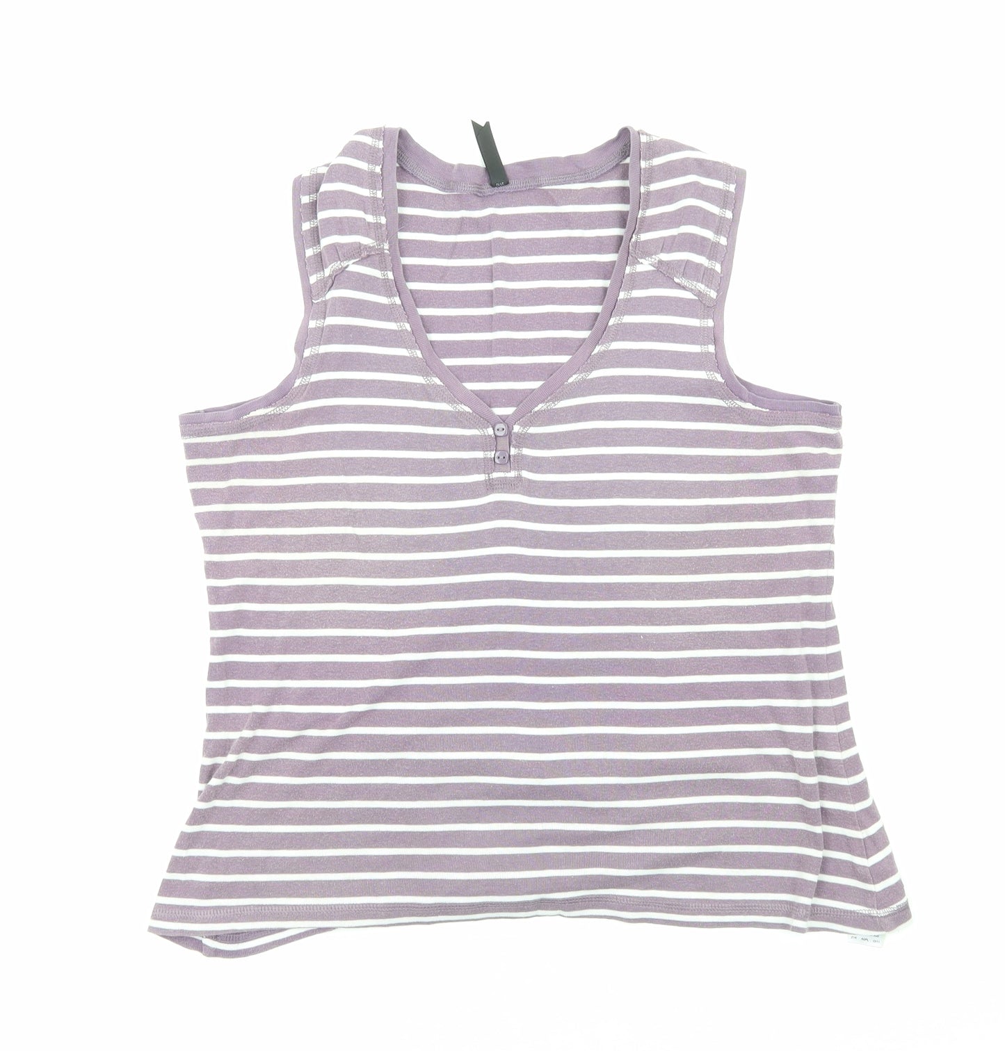 Marks and Spencer Womens Purple Striped Cotton Basic Tank Size 16 V-Neck