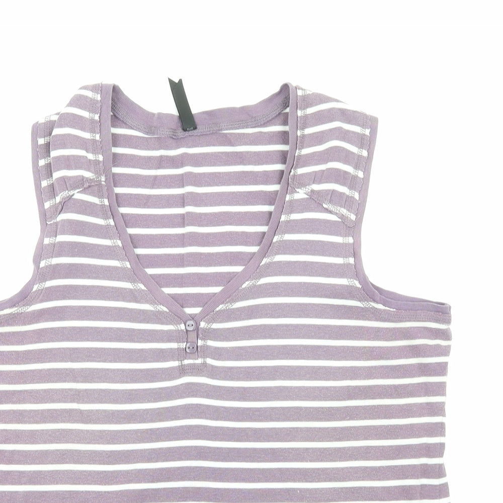 Marks and Spencer Womens Purple Striped Cotton Basic Tank Size 16 V-Neck