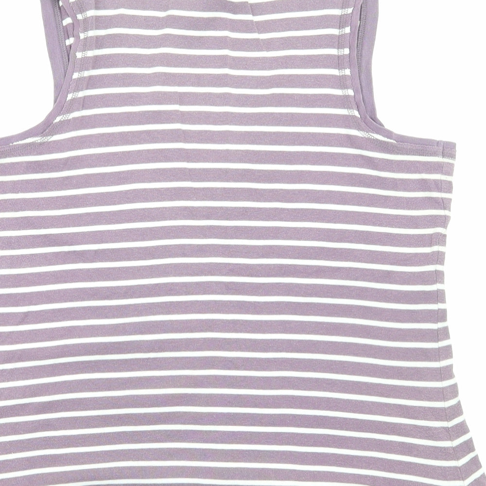 Marks and Spencer Womens Purple Striped Cotton Basic Tank Size 16 V-Neck