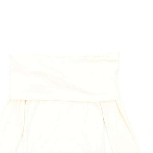Zara Womens Ivory Cotton Basic Blouse Size S Roll Neck - Ribbed Bardot