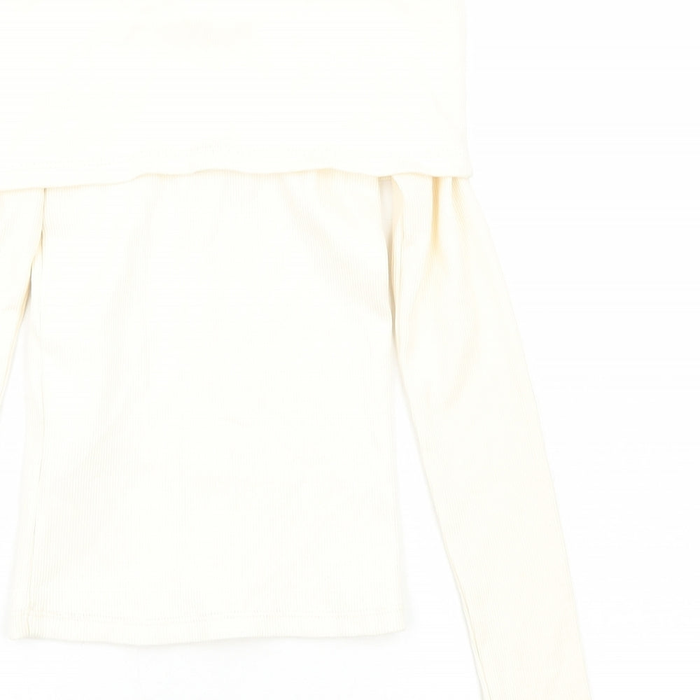 Zara Womens Ivory Cotton Basic Blouse Size S Roll Neck - Ribbed Bardot
