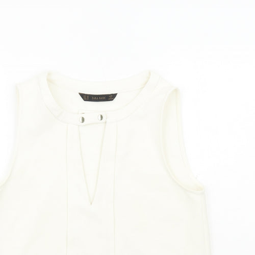 Zara Womens Ivory Polyester Basic Tank Size XS Round Neck