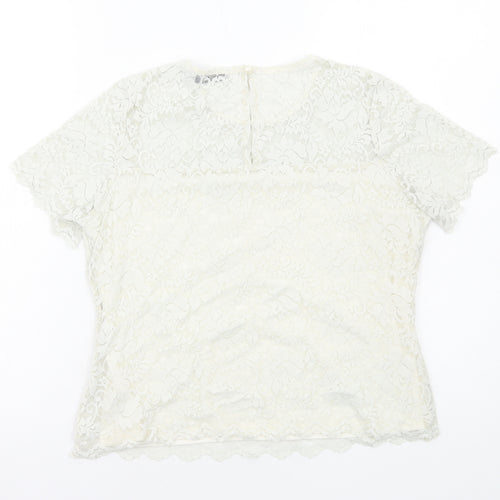 Oasis Womens White Polyester Basic T-Shirt Size L Round Neck