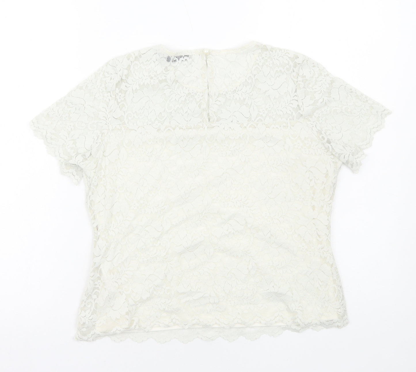 Oasis Womens White Polyester Basic T-Shirt Size L Round Neck
