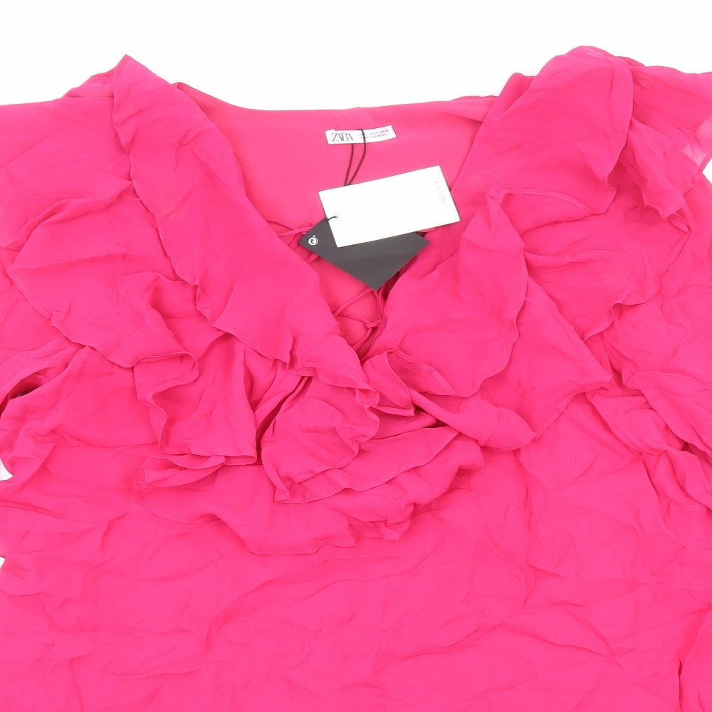 Zara Womens Pink Polyester Shift Size XL V-Neck Pullover