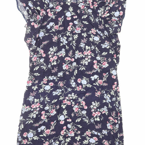 Preworn Womens Blue Floral Viscose A-Line Size M Round Neck Zip