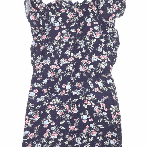Preworn Womens Blue Floral Viscose A-Line Size M Round Neck Zip
