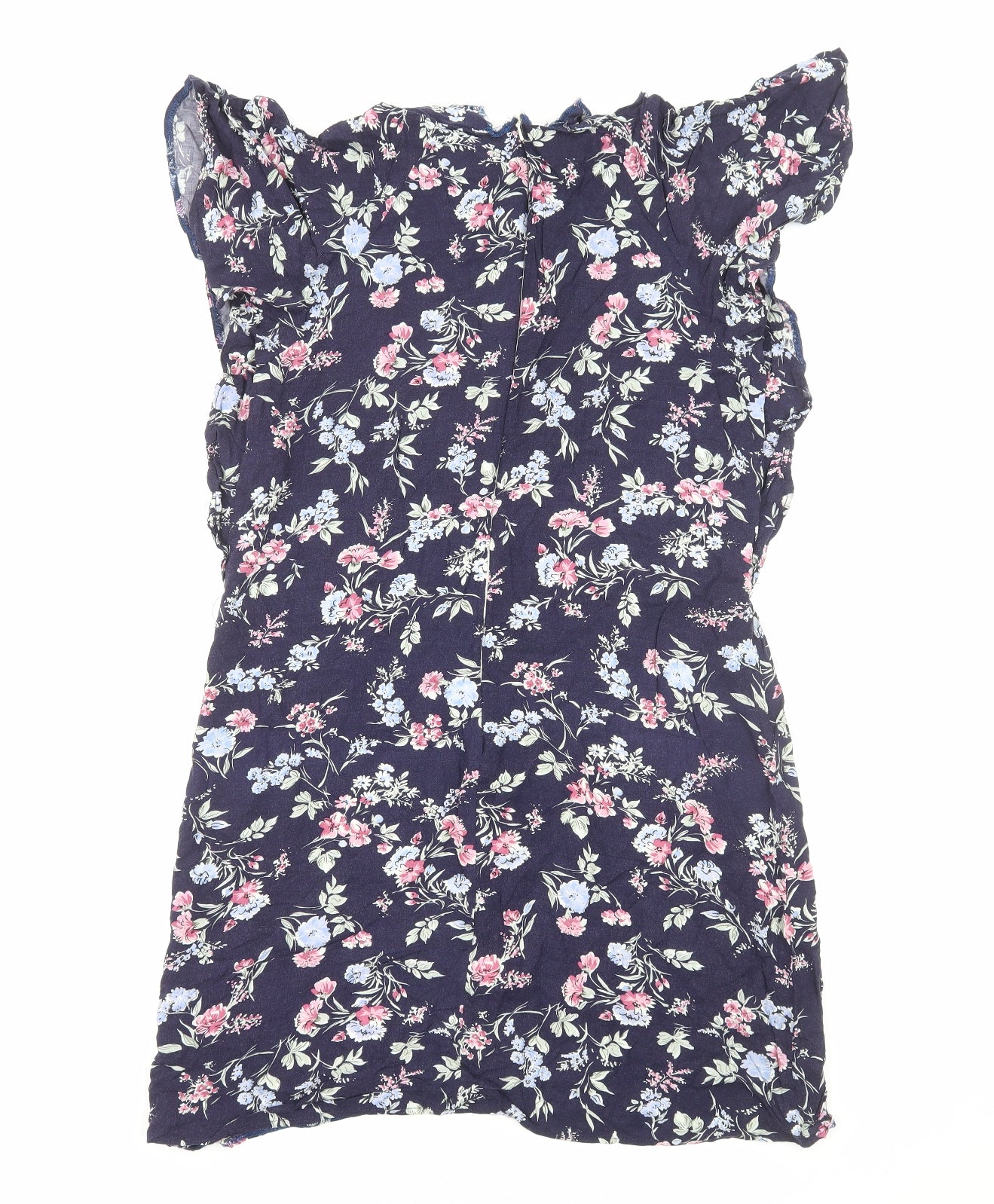 Preworn Womens Blue Floral Viscose A-Line Size M Round Neck Zip