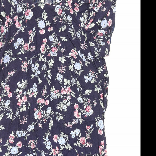 Preworn Womens Blue Floral Viscose A-Line Size M Round Neck Zip