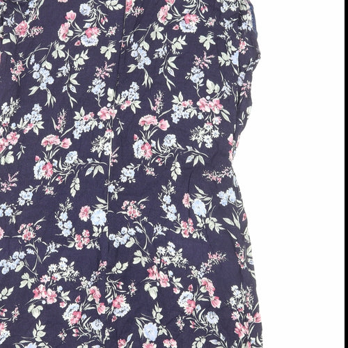 Preworn Womens Blue Floral Viscose A-Line Size M Round Neck Zip