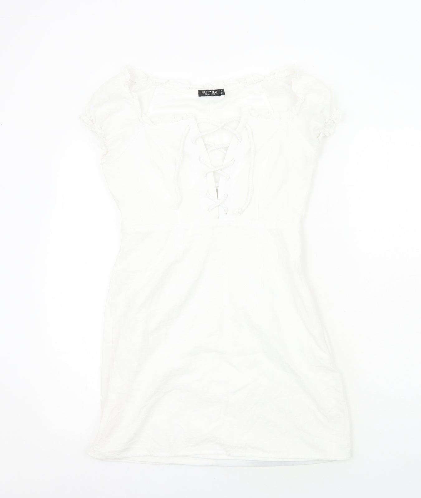 Nasty Gal Womens White Cotton Mini Size 8 V-Neck Zip - Lace Up Front