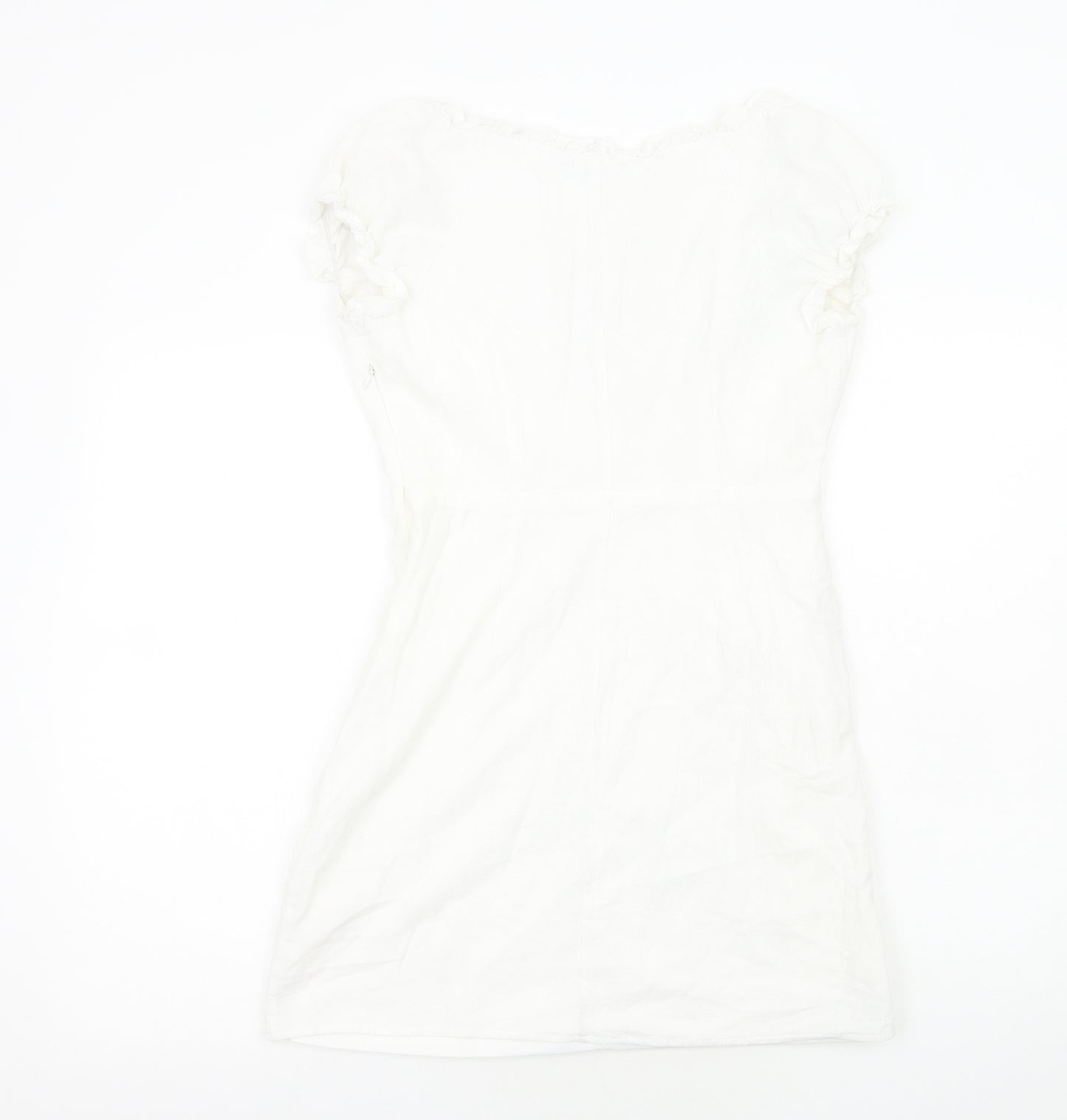 Nasty Gal Womens White Cotton Mini Size 8 V-Neck Zip - Lace Up Front