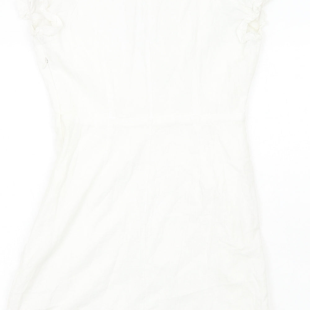 Nasty Gal Womens White Cotton Mini Size 8 V-Neck Zip - Lace Up Front