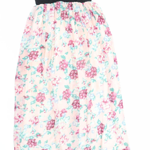 TU Womens Multicoloured Floral Polyester A-Line Size M Sweetheart Pullover - Shirred Back