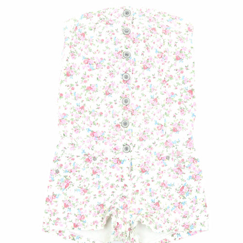Yes Yes Womens White Floral Cotton Playsuit One-Piece Size 10 Button