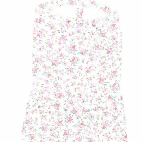 Yes Yes Womens White Floral Cotton Playsuit One-Piece Size 10 Button