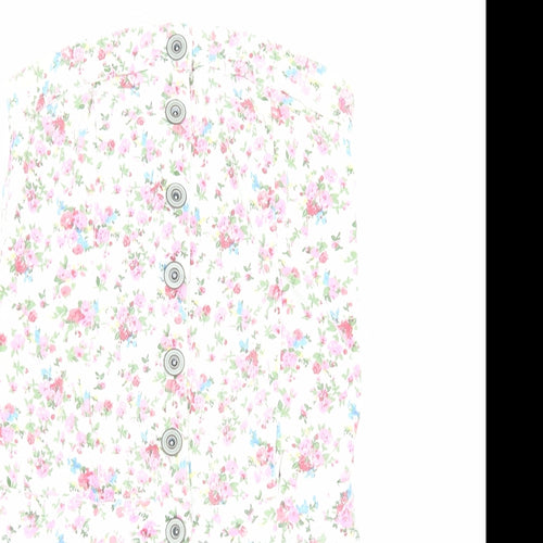 Yes Yes Womens White Floral Cotton Playsuit One-Piece Size 10 Button