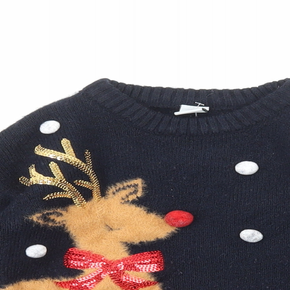 TU Boys Blue Round Neck Cotton Pullover Jumper Size 3 Years Pullover - Christmas
