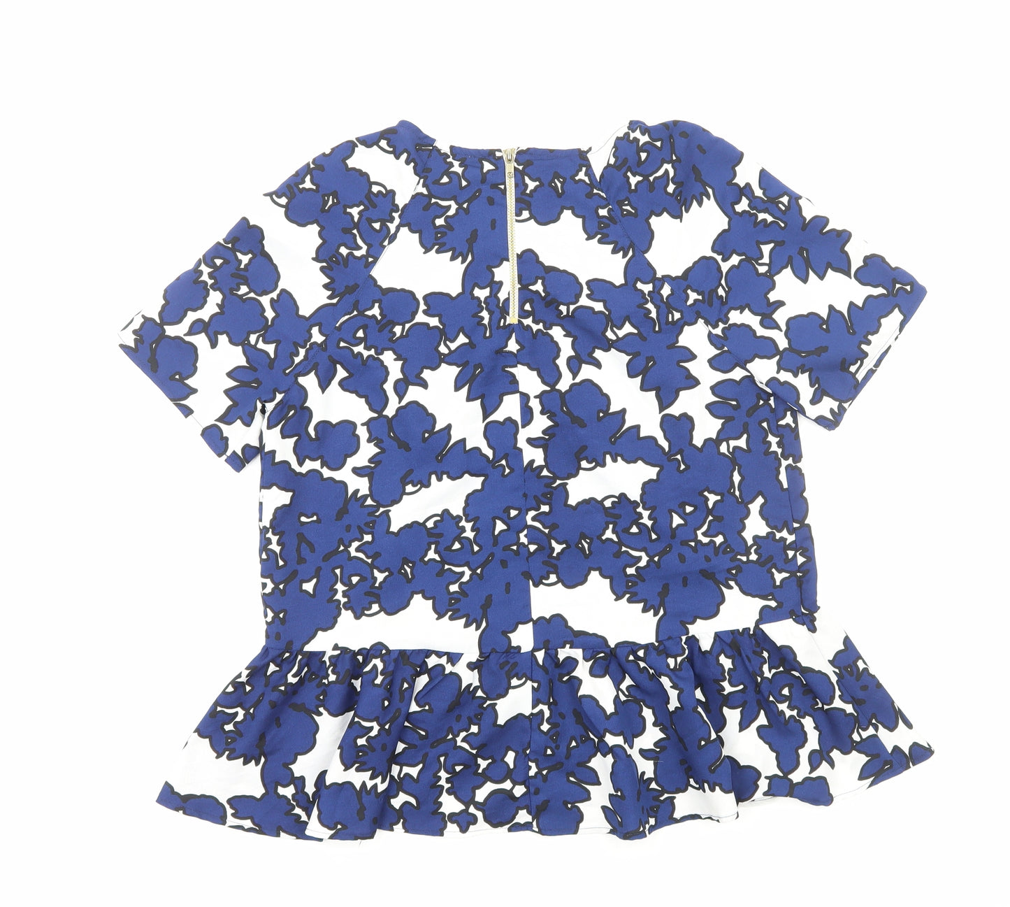River Island Womens Blue Floral Polyester Basic T-Shirt Size 8 Scoop Neck - Peplum