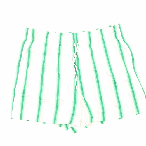 Marks and Spencer Womens White Striped Viscose Bermuda Shorts Size 22 Regular Drawstring